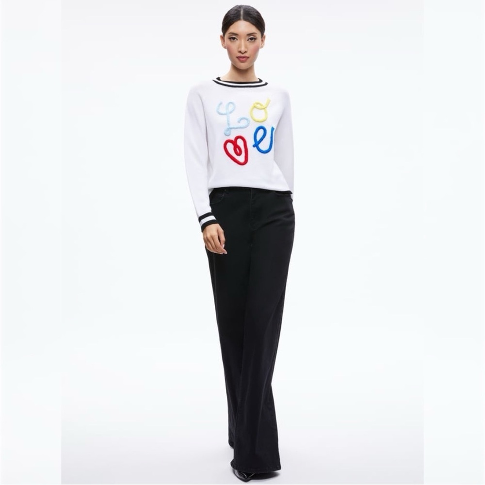 Alice + Olivia Albina LOVE Sweater RARE HTF Pullover Crew Wool Classic Novelty S - Picture 4 of 15